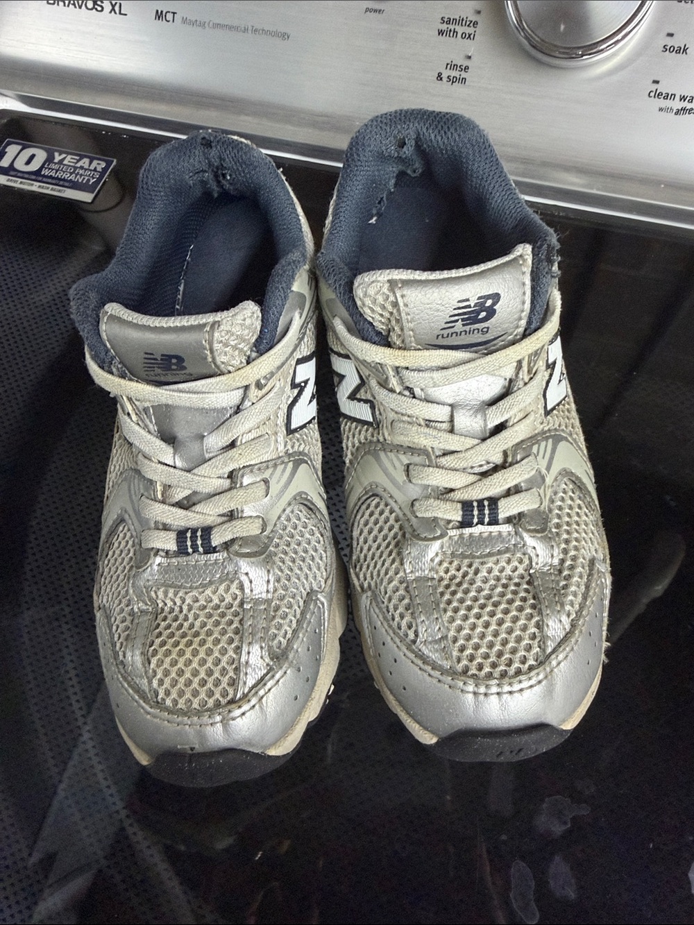 New Balance Kids Silver and Navy Mesh Sneakers
